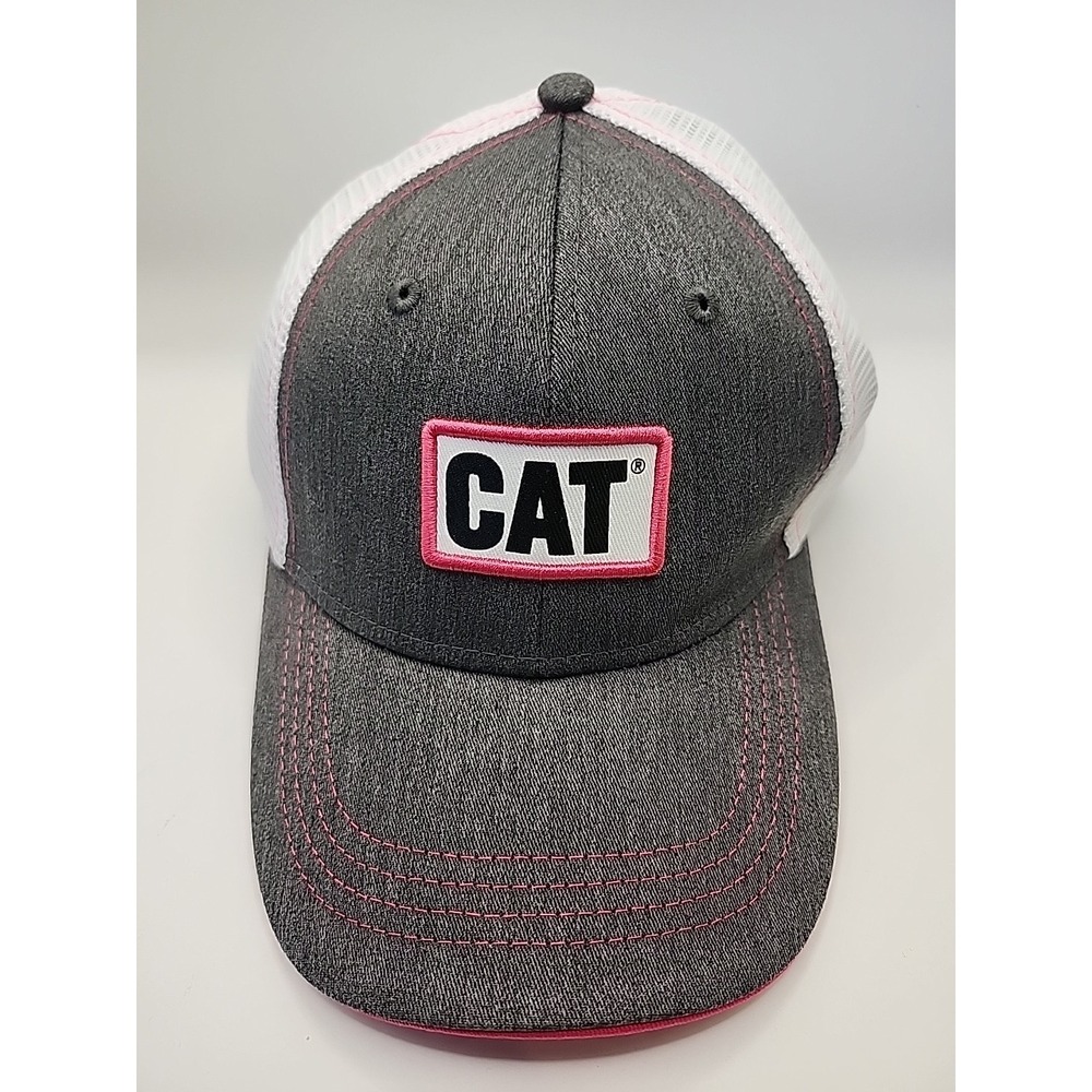 Embroidered Women's Gray Pink CAT Caterpillar Mesh Truckers Strapback Hat Cap